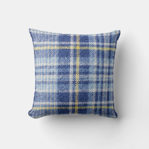 Blue Yellow Tartan: Fashionable Plaid Throw Pillow