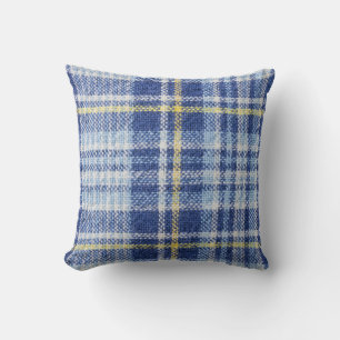 Blue Yellow Tartan: Fashionable Plaid Throw Pillow