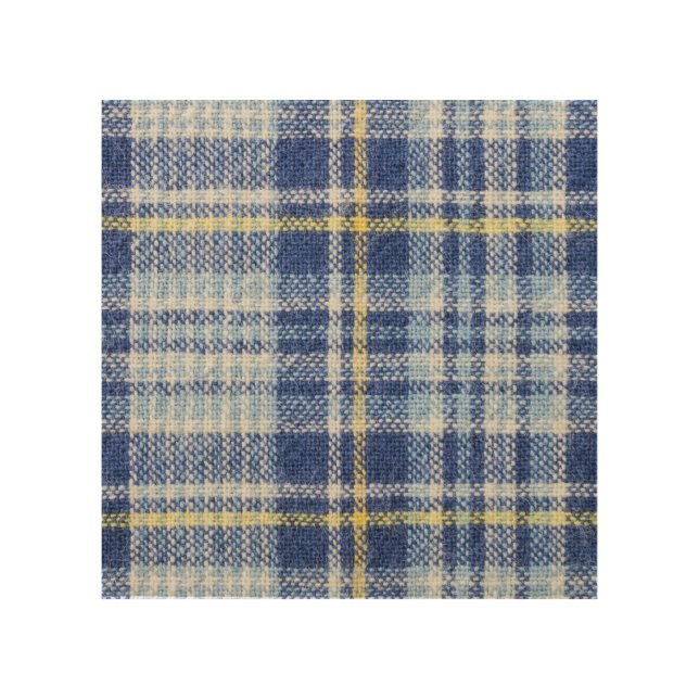 Blue Yellow Tartan: Fashionable Plaid Wood Wall Art (Front)
