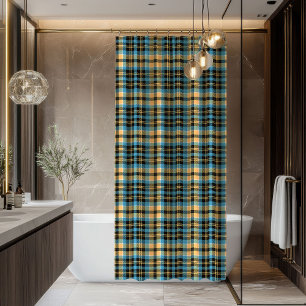 Blue & Yellow Tartan Shower Curtain Man Gift Pick