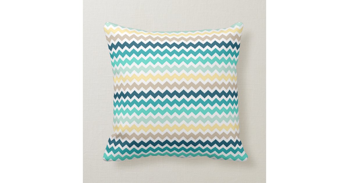 Blue Yellow Teal Chevron Decorative Pillow Zazzle Com