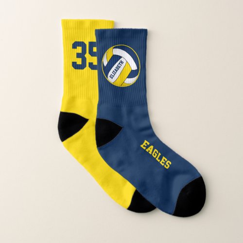 blue yellow team color mismatched girls volleyball socks