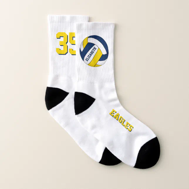 blue yellow team colors fun girls volleyball socks Zazzle