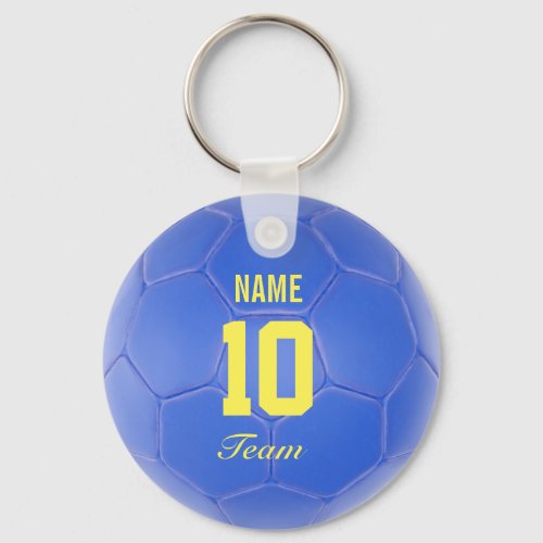 Blue Yellow Team Soccer Ball Personalized Name Keychain