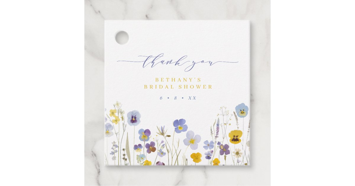 Blue & Yellow Thank You Floral Bridal Shower Favor Tags | Zazzle