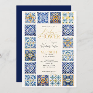 Blue Yellow Tiles Italian Baby Shower Invitation