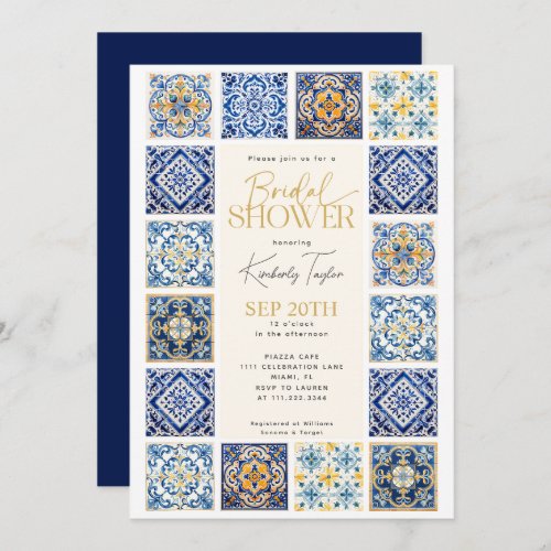 Blue Yellow Tiles Italian Bridal Shower Invitation