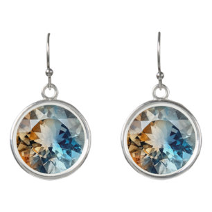 Blue Yellow Topaz Crystal Pattern Earrings