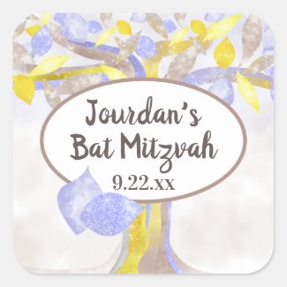 Blue & Yellow Tree of Life Bat Mitzvah Sticker