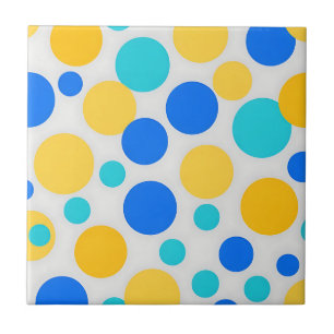 Blue Yellow Turquoise Polka Dots Ceramic Tile