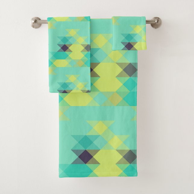 blue yellow turquoise yellow and aqua  bath towel set (Insitu)