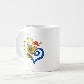 Blue Yellow Twisted Heart with Sunflower Bouquet 