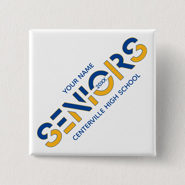 Blue & Yellow Two-Color Seniors Sliced Letters Button (Front)