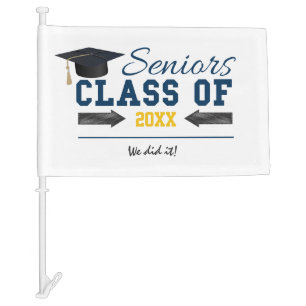 Blue Yellow Typography Graduation Car Flag