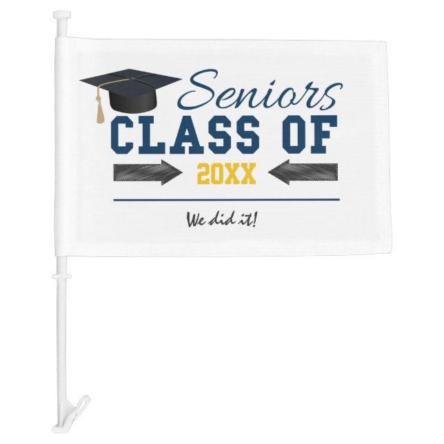 Blue Yellow Typography Graduation Car Flag (Front)