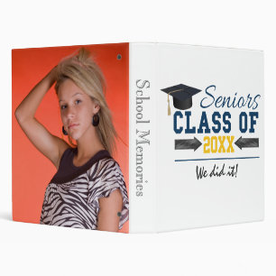 Blue Yellow Typography Graduation Gear 3 Ring Binder