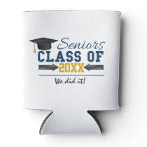 Blue Yellow Typography Graduation Gear Can Cooler