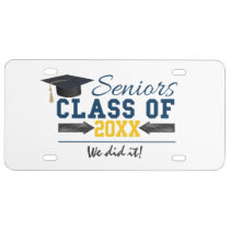 Blue Yellow Typography Graduation Gear License Plate