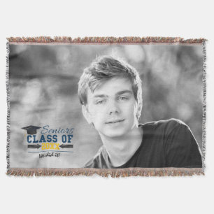 Blue Yellow Typography Graduation Gear Throw Blanket