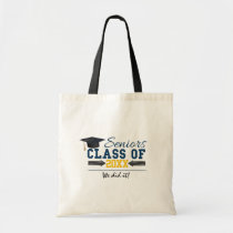 Blue Yellow Typography Graduation Gear Tote Bag