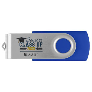 Blue Yellow Typography Graduation USB Flash Drive