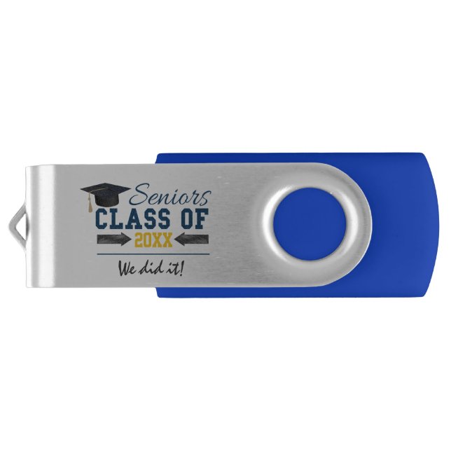 Blue Yellow Typography Graduation USB Flash Drive (Back)