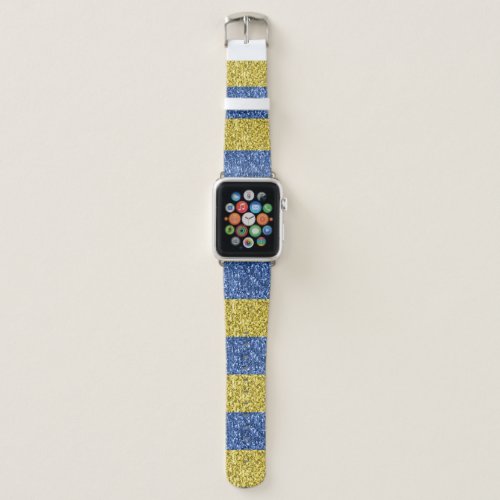 Blue yellow Ukraine flag glitter faux sparkles Apple Watch Band