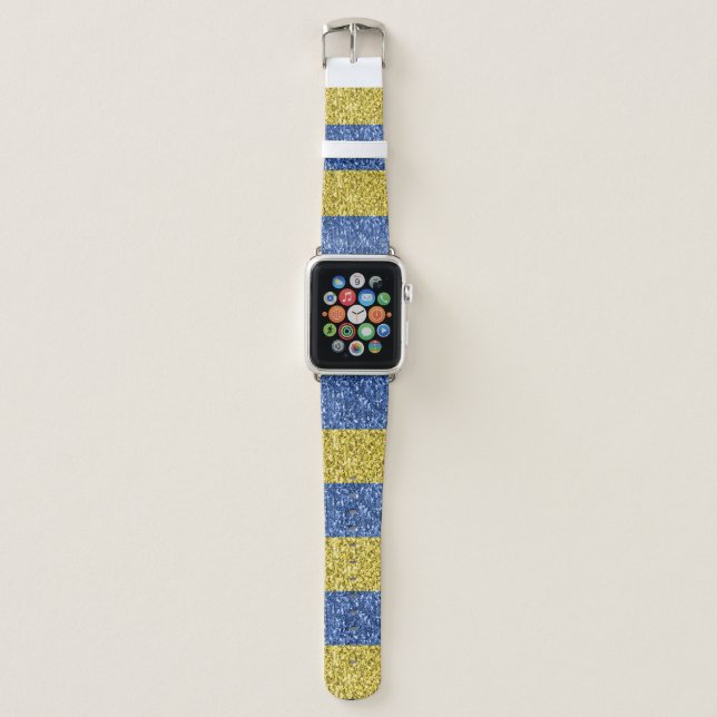 Blue yellow Ukraine flag glitter faux sparkles Apple Watch Band (Front)