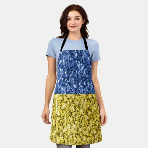 Blue yellow Ukraine flag glitter faux sparkles Apron