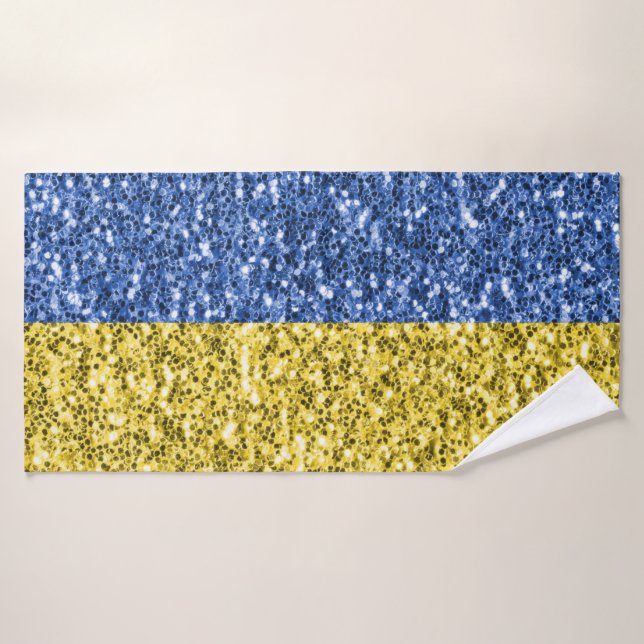 Blue yellow Ukraine flag glitter faux sparkles Bath Towel (Bath Towel)