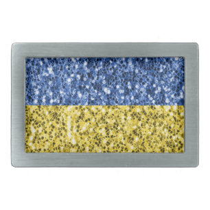 Blue yellow Ukraine flag glitter faux sparkles Belt Buckle