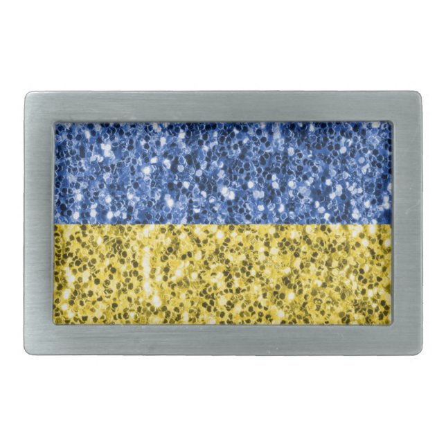 Blue yellow Ukraine flag glitter faux sparkles Belt Buckle (Front)