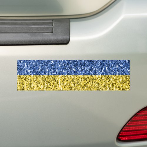 Blue yellow Ukraine flag glitter faux sparkles Bumper Sticker