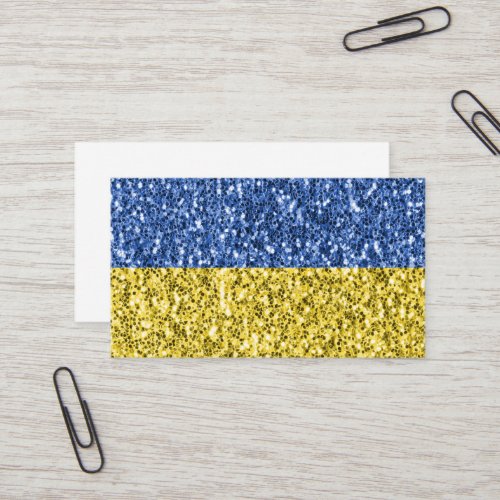 Blue yellow Ukraine flag glitter faux sparkles Business Card