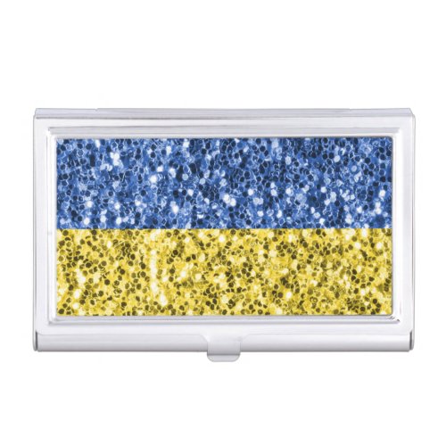 Blue yellow Ukraine flag glitter faux sparkles Business Card Case