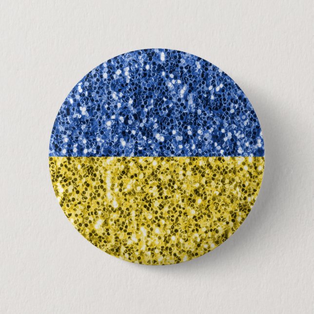 Blue yellow Ukraine flag glitter faux sparkles Button (Front)