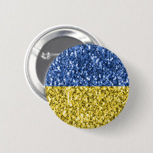 Blue yellow Ukraine flag glitter faux sparkles Button