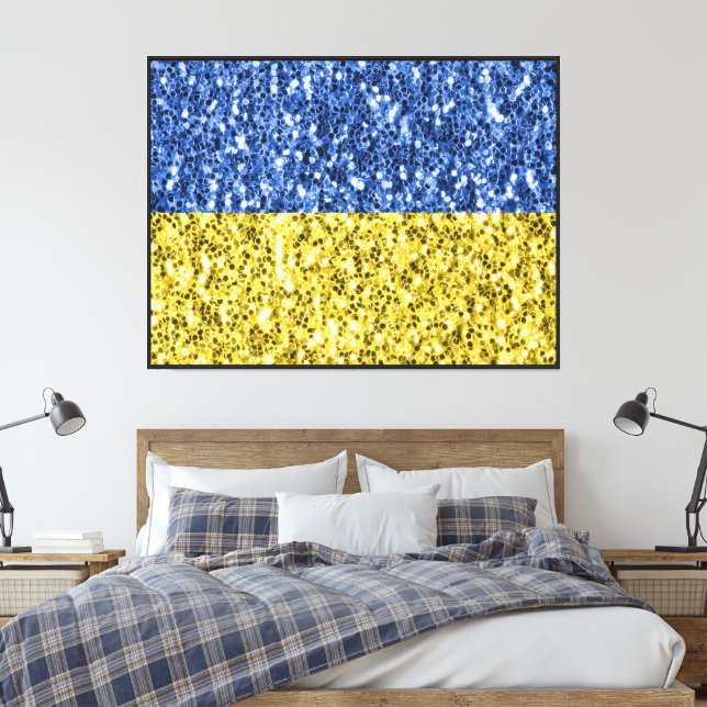 Blue yellow Ukraine flag glitter faux sparkles Canvas Print (Insitu(Bedroom))