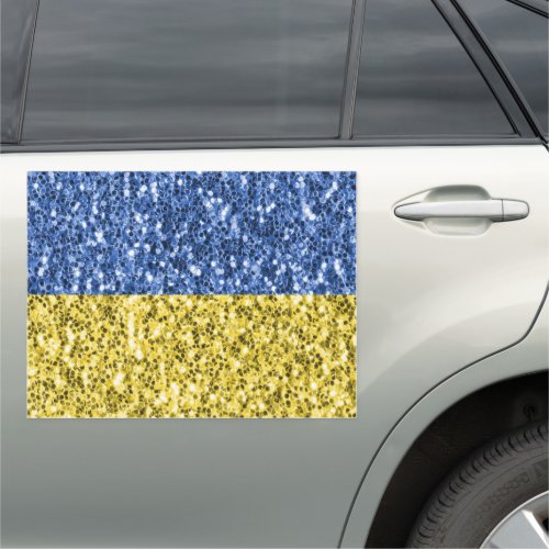 Blue yellow Ukraine flag glitter faux sparkles Car Magnet