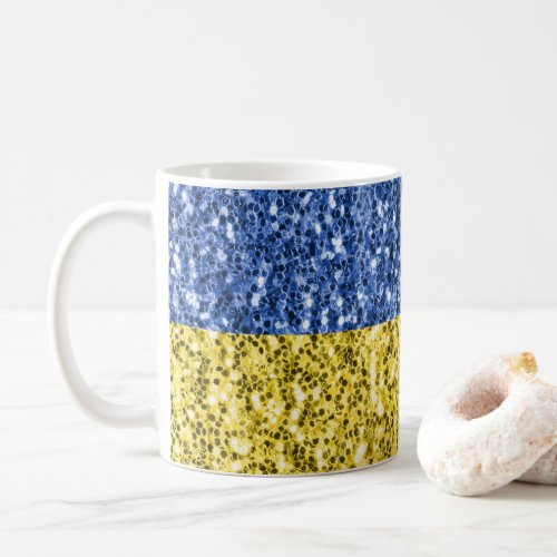 Blue yellow Ukraine flag glitter faux sparkles Coffee Mug