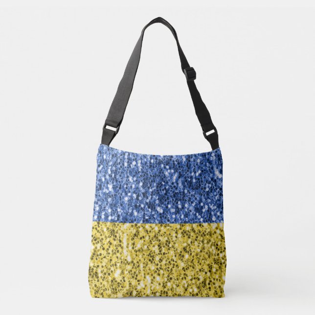 Blue yellow Ukraine flag glitter faux sparkles Crossbody Bag (Front)