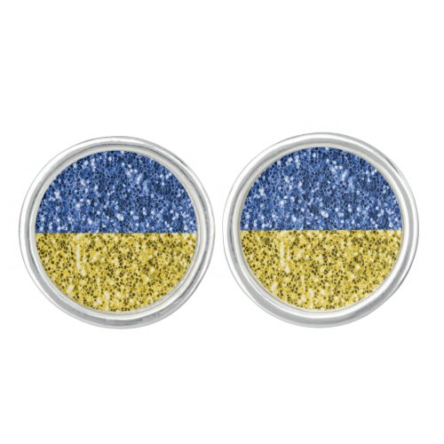 Blue yellow Ukraine flag glitter faux sparkles Cufflinks