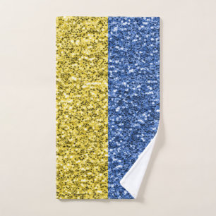Blue yellow Ukraine flag glitter faux sparkles Hand Towel