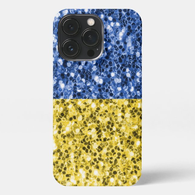 Blue yellow Ukraine flag glitter faux sparkles iPhone Case (Back)