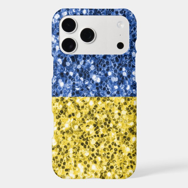 Blue yellow Ukraine flag glitter faux sparkles iPhone Case (Back)