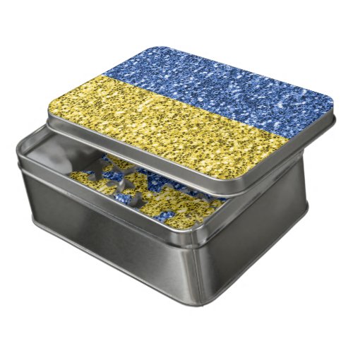 Blue yellow Ukraine flag glitter faux sparkles Jigsaw Puzzle