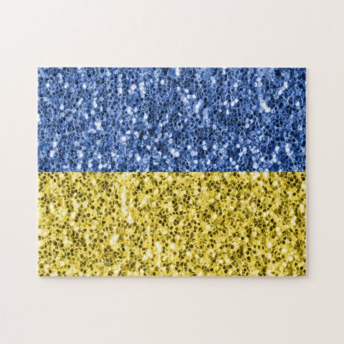 Blue yellow Ukraine flag glitter faux sparkles Jigsaw Puzzle