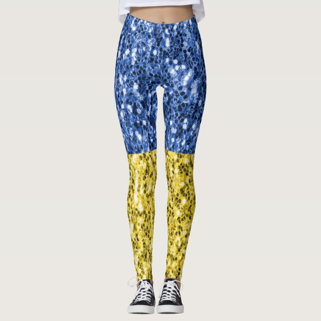 Blue yellow Ukraine flag glitter faux sparkles Leggings (Front)