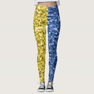 Blue yellow Ukraine flag glitter faux sparkles Leggings