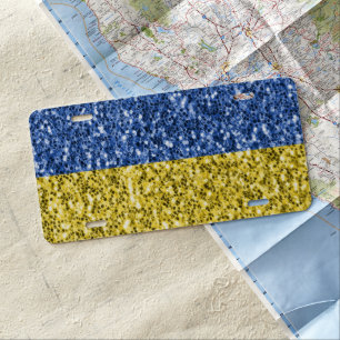 Blue yellow Ukraine flag glitter faux sparkles License Plate